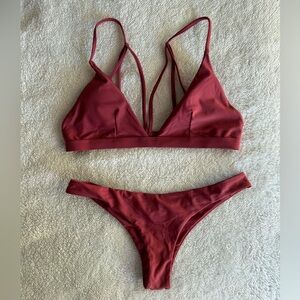 Maroon burgundy strappy cheeky two piece bikini swimsuit